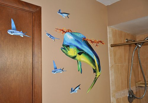 Custom Mahi Mahi chasing flying fish wall mural using wall decals.