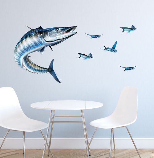 Wahoo Fish Wall Decal with Flying Fish