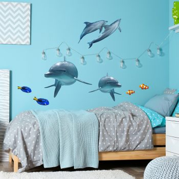 RW-111 Fish Wall Decals Colorful Fish Wall Stickers Peel and Stick Wallpaper Self Adhesive 3D Fish Decals Natural Removable Wall Decor for Home Living Room Bedroom Furniture Drawer 15.7 x 98.4 